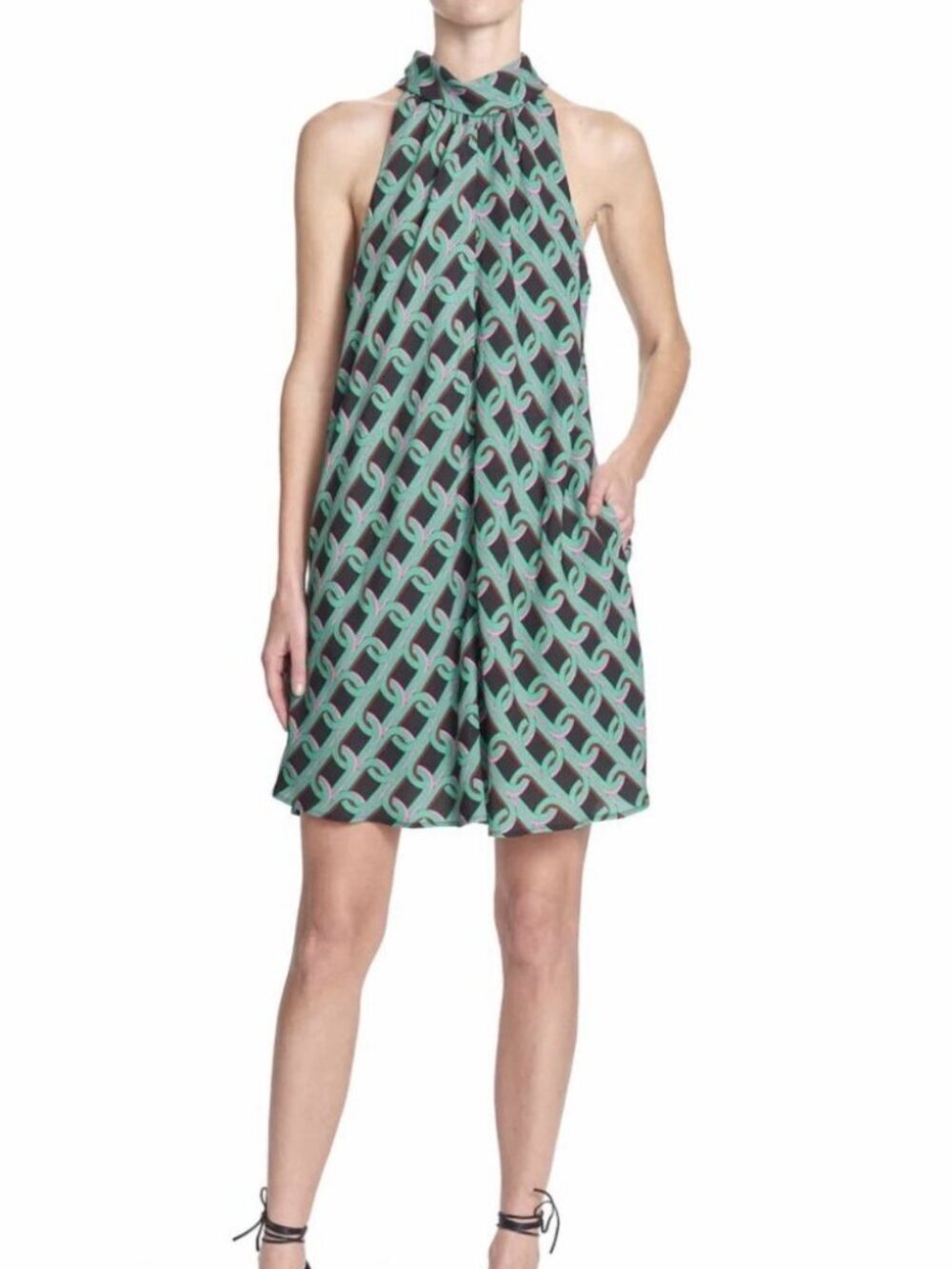 Corey Lynn Calter Suzie Swing Dress Size Medium Geometric Pockets Slip Swing